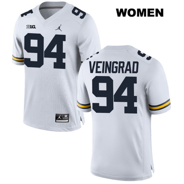 Women's NCAA Michigan Wolverines Ryan Veingrad #94 White Jordan Brand Authentic Stitched Football College Jersey MM25H64KQ